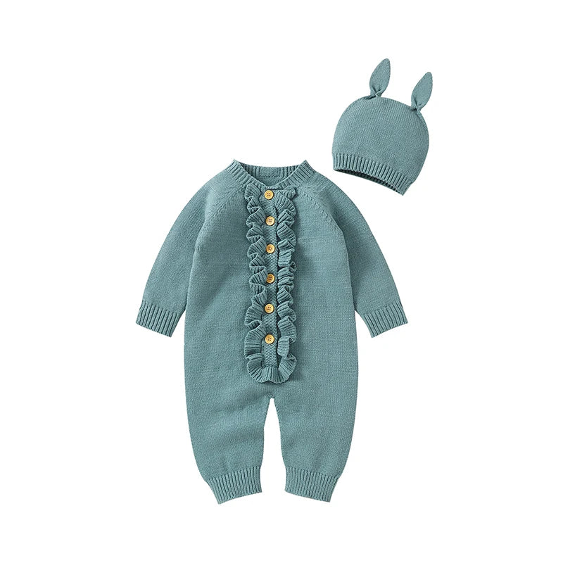 Conjunto Macacão Manga Longa e Touca em Tricot - 2pçs