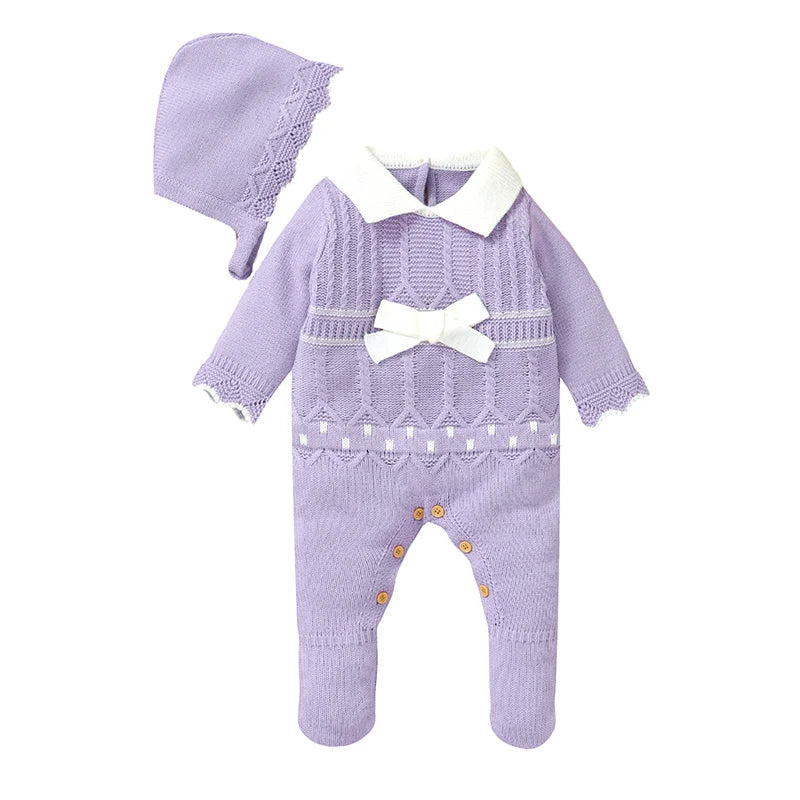 Conjunto Macacão Manga Longa e Chapéu em Tricot - 2pçs