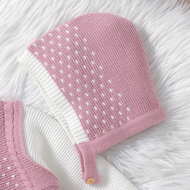 Conjunto Macacão Manga Longa e Touca em Tricot - 2pçs