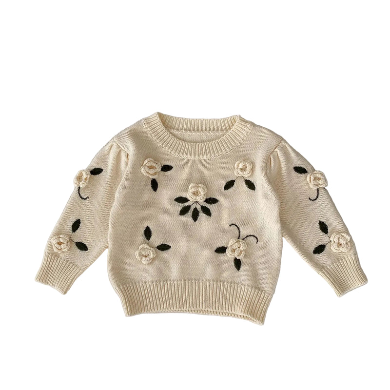 Casaco Suéter em Tricot com Bordado Floral em Crochê