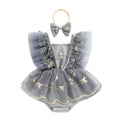 Conjunto Candy Macacão Floral com Tule e Faixa de Cabeça - 2pçs