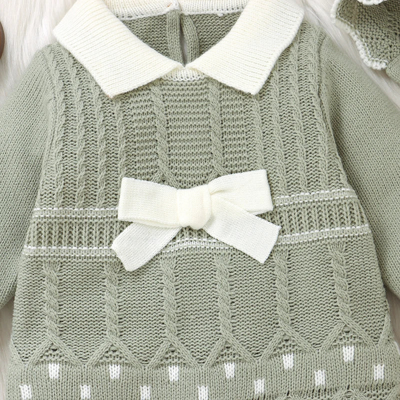 Conjunto Macacão Manga Longa e Chapéu em Tricot - 2pçs