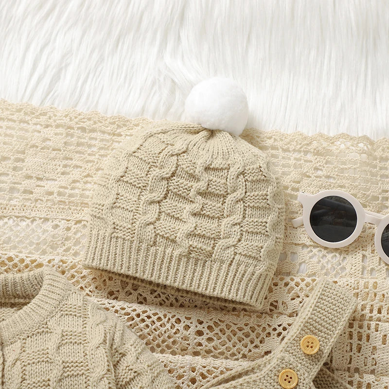 Conjunto Casaco, Macacão e Touca em Tricot - 3pçs