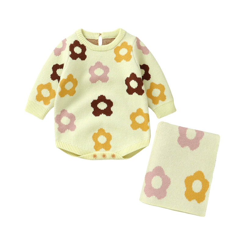 Conjunto Macacão Manga Longa e Manta em Tricot - 2pçs