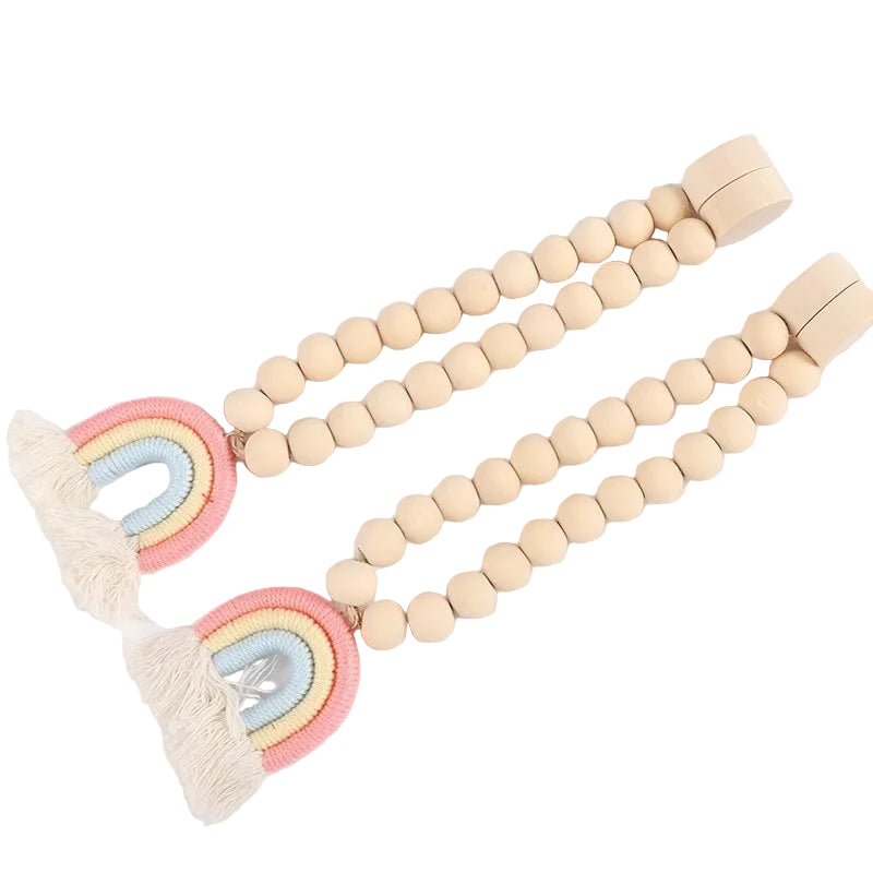 Enfeite de Cortina com Borlas e Contas de Madeira -2pçs