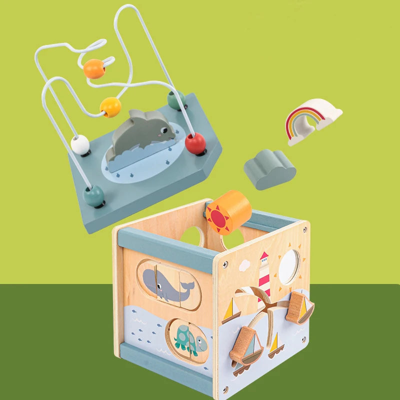 Cubo de Atividades em Madeira 5 em 1